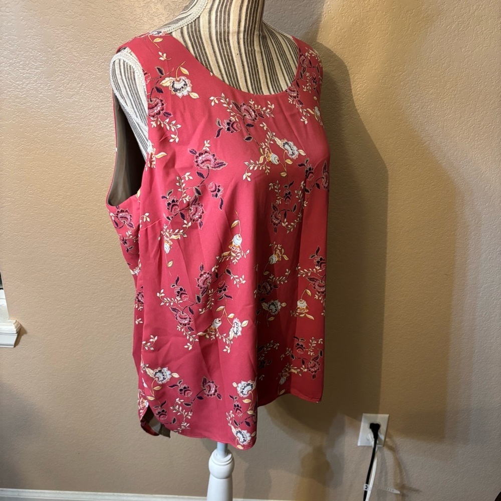 Sale! NEW Chico's Blouse 2 (Large/12) Pink Floral Sleeveless Reversible Tan Boho - Picture 4 of 15